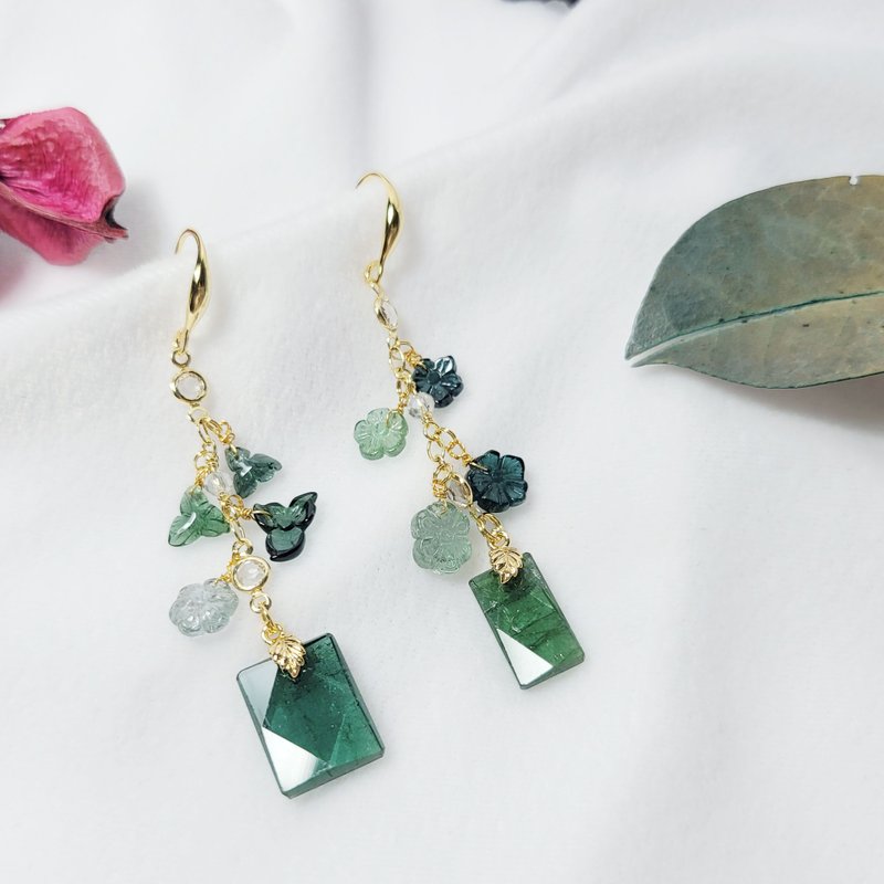 天然 顶级 绿碧玺 多宝 无饰牌 智慧 富贵 招财 平安 耳环 单品 - 耳环/耳夹 - 宝石 绿色