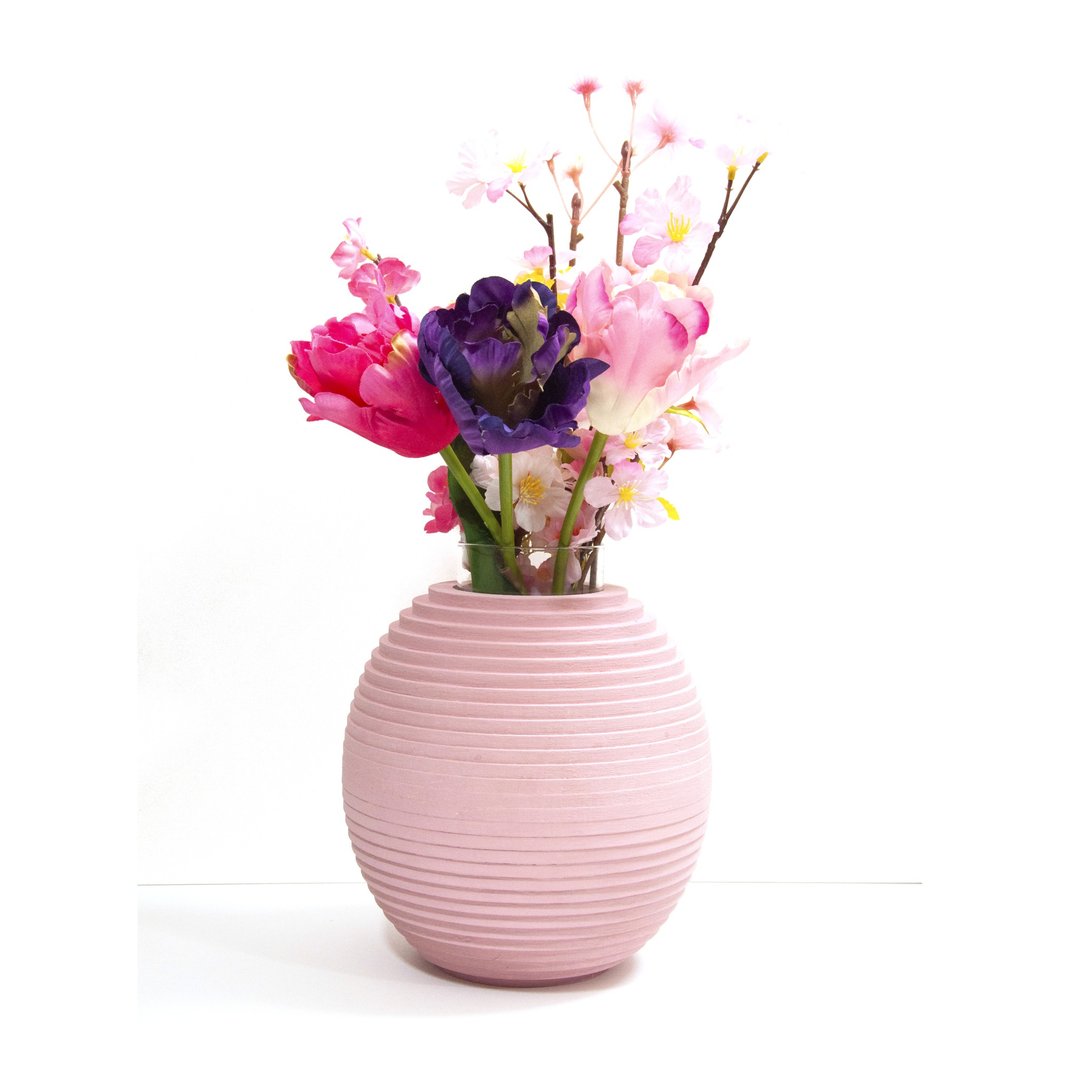 Spring-colored spherical vase - 花瓶/陶器 - 木头 粉红色