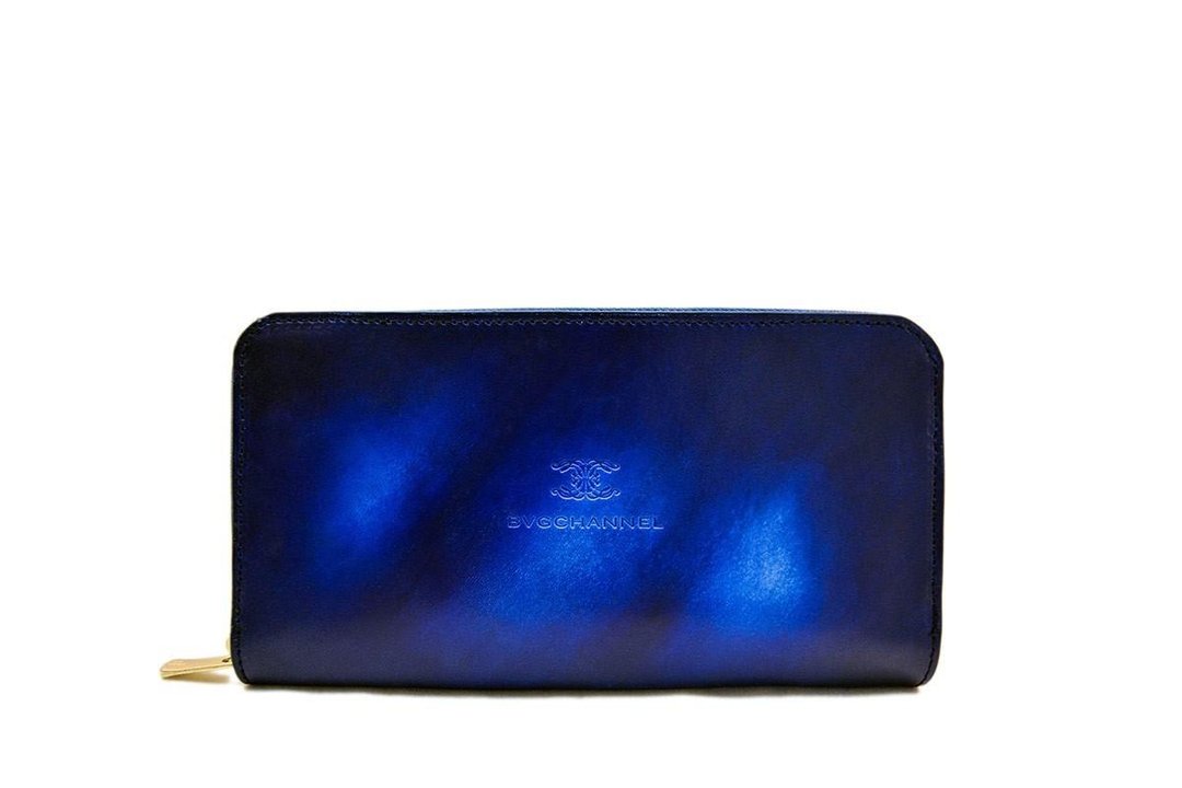 ACROMO blue Zip Around Wallet - 皮夹/钱包 - 真皮 蓝色