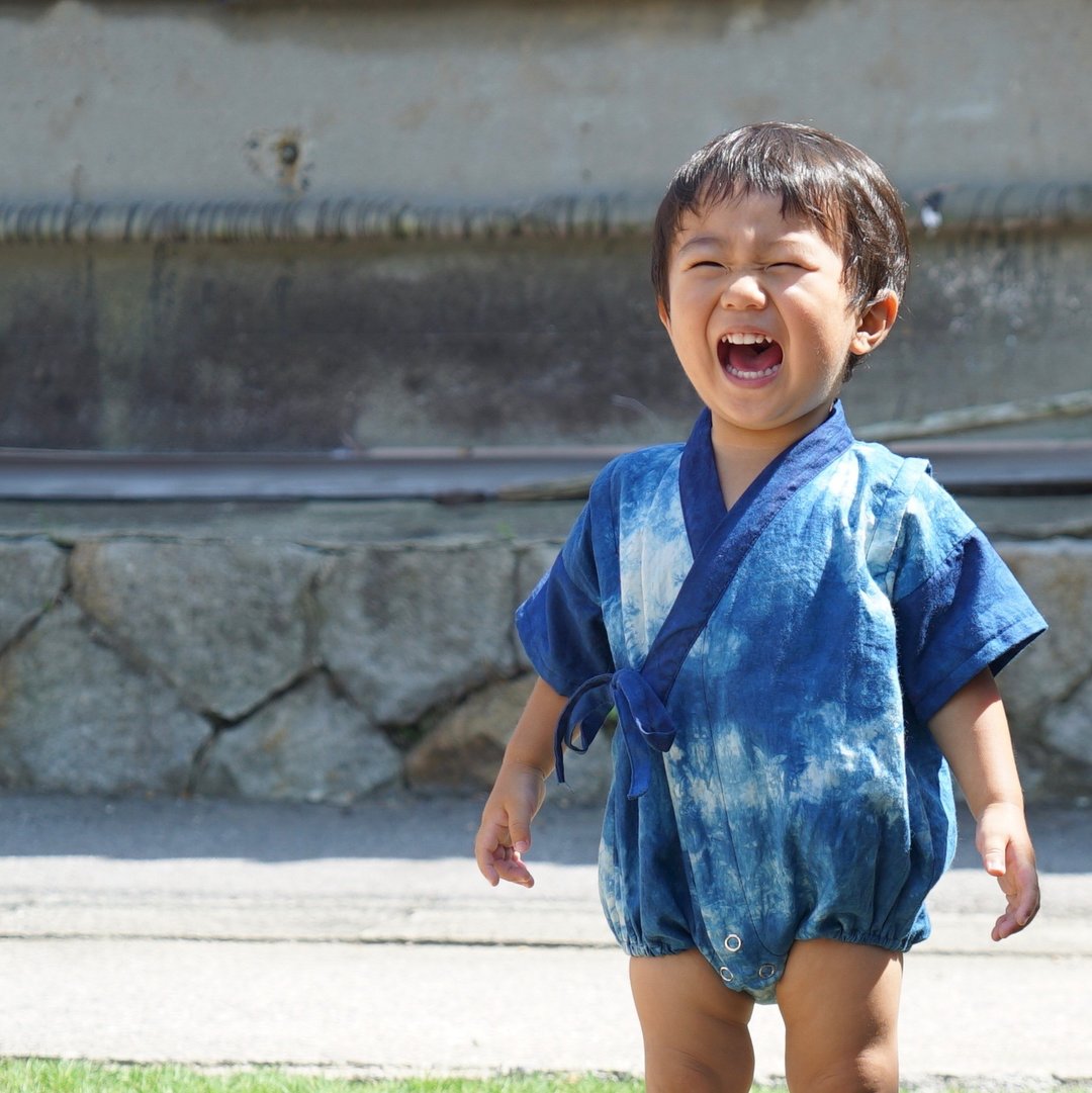 baby casual jinbei rompers blue/ /natural indigo blue / cotton100% - 其他 - 棉 蓝色