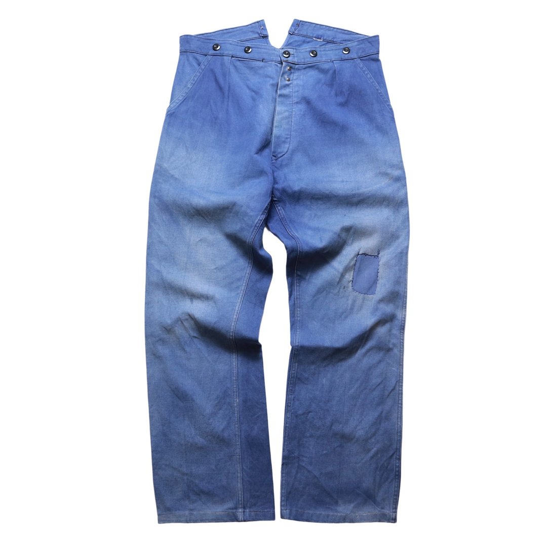 (31-35W) 50-60s KIDUR 法国工作裤 古董工作裤 - 男士长裤 - 棉 蓝色