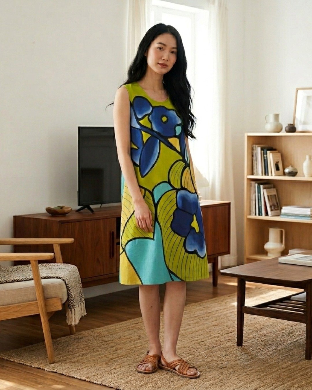 Short Dress Linen Hand Paint - 洋装/连衣裙 - 棉 