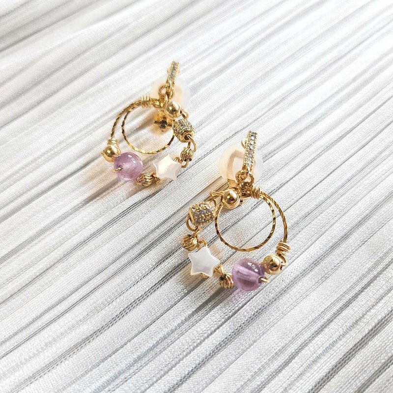 人鱼盛宴系列 - 紫水晶圈型耳环 - 耳环/耳夹 - 其他材质 