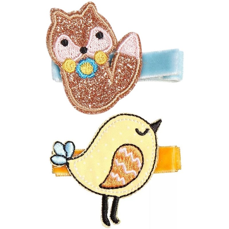松鼠与小鸟发夹两入组 全包布手工发饰Squirrel & Bird - 发饰 - 聚酯纤维 多色