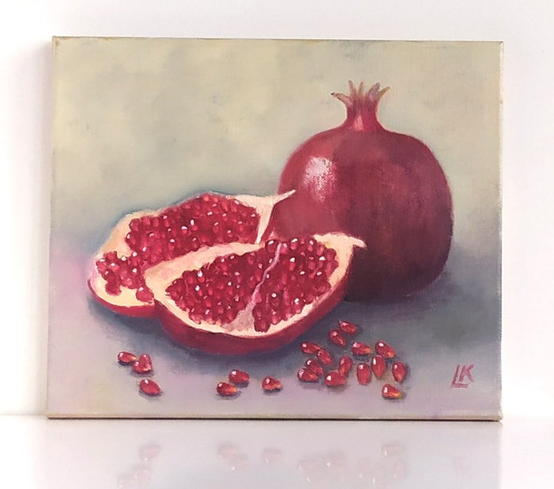 石榴 油画 画布 静物 壁画 水果画 手绘艺术 - 墙贴/壁贴 - 棉 多色