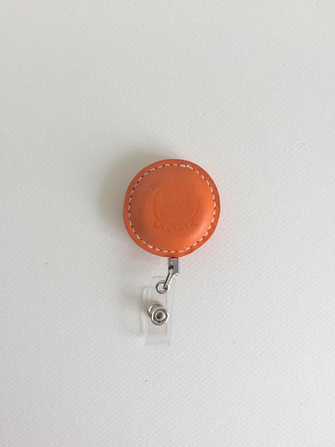 马卡龙伸缩证件夹护士夹易拉扣皮革手工缝制 Macaroon Badge clip - 其他 - 真皮 橘色