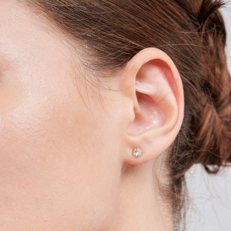 14K注金四爪镶钻耳环 (可配戴洗澡) - 耳环/耳夹 - 其他金属 金色