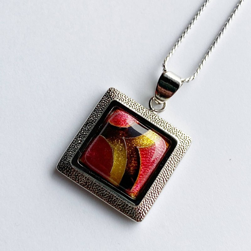 Feather [Tiger Eye] Cloisonne enamel pendant, pure silver, wired cloisonne - 项链 - 其他材质 咖啡色
