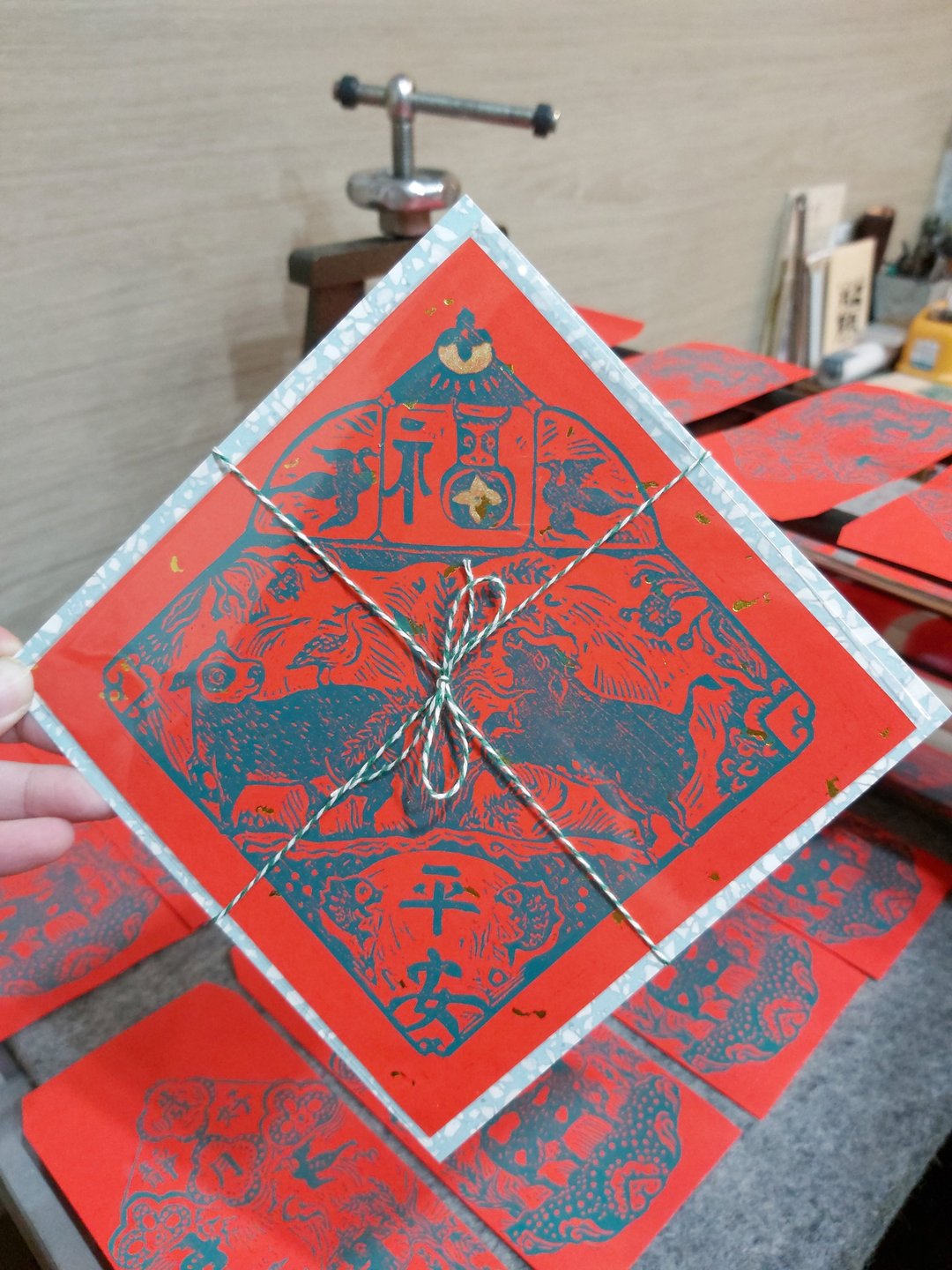 限量版印春联 手印木刻版画 纯手工 ~柿柿平安~ - 海报/装饰画/版画 - 纸 红色