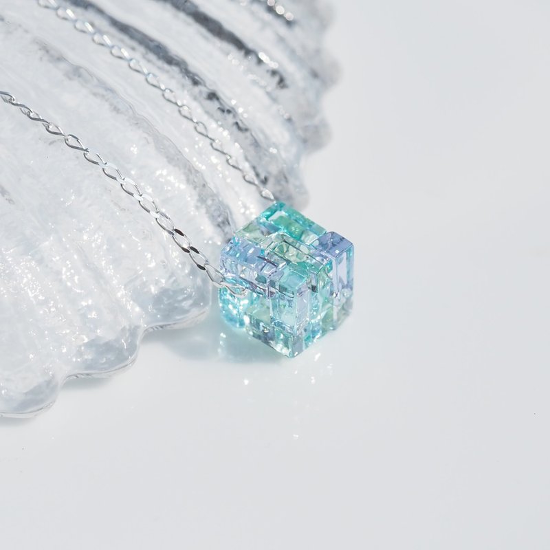 [特别] Cube 玻璃 (Cube [Mini] [Mai])银925 项链 (含调节器) [定制化] - 项链 - 玻璃 蓝色