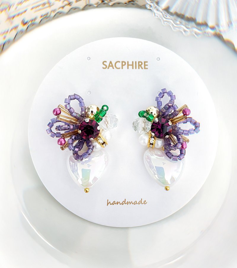 浪漫华丽幻影心形吊饰耳环 梦幻 异想天开 飘逸 快乐 迷人 - 耳环/耳夹 - 其他材质 紫色