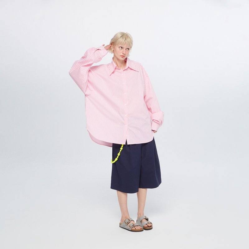 10 MOOn 条纹 oversize 衬衫 - 女装衬衫 - 其他材质 粉红色