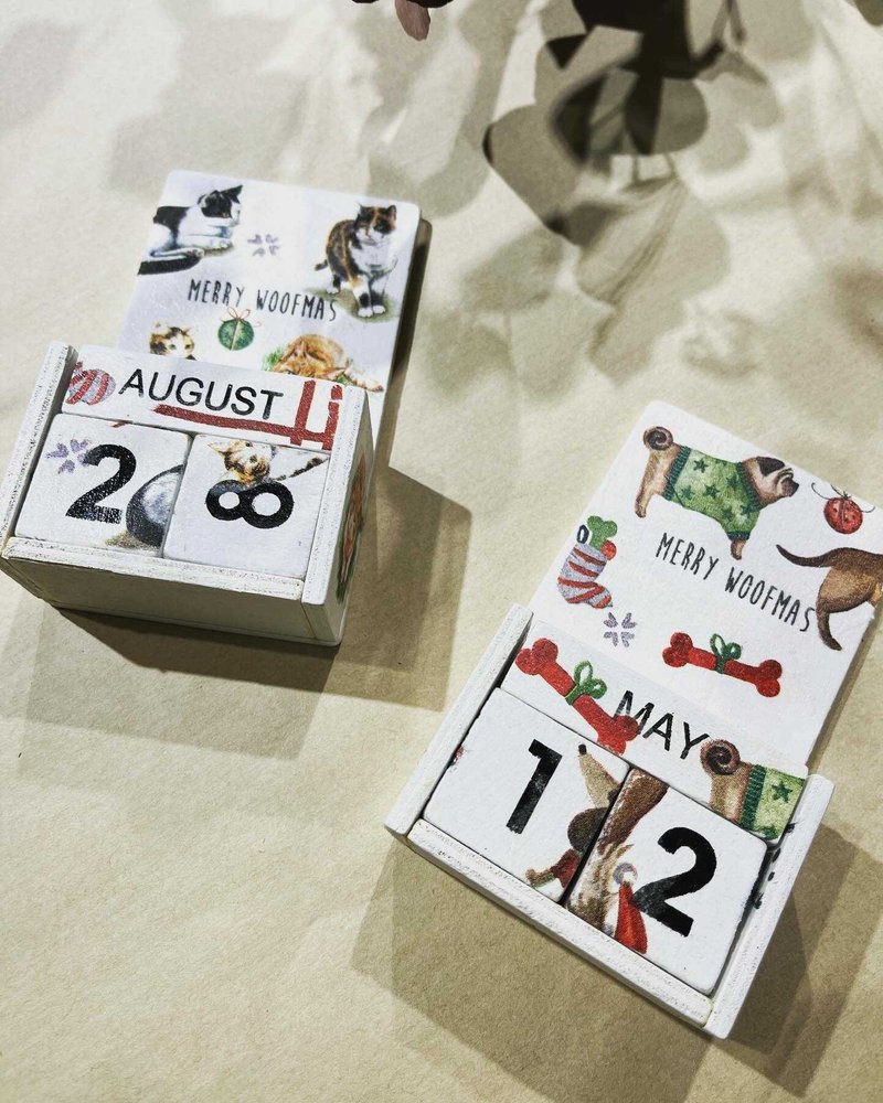 岁末出清 时光骰子日历 桌历 green gate 圣诞 礼物 纸艺拼贴 蝶 - 年历/台历 - 木头 白色