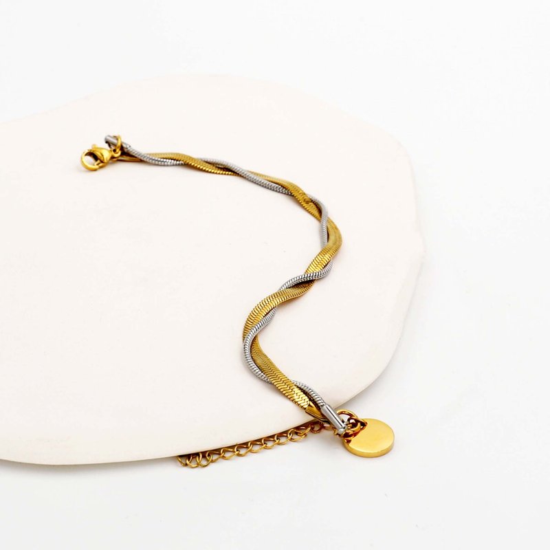 【定制】麻花蛇骨手链 不锈钢 / 金银双色 / 可定制刻字 - 手链/手环 - 不锈钢 金色