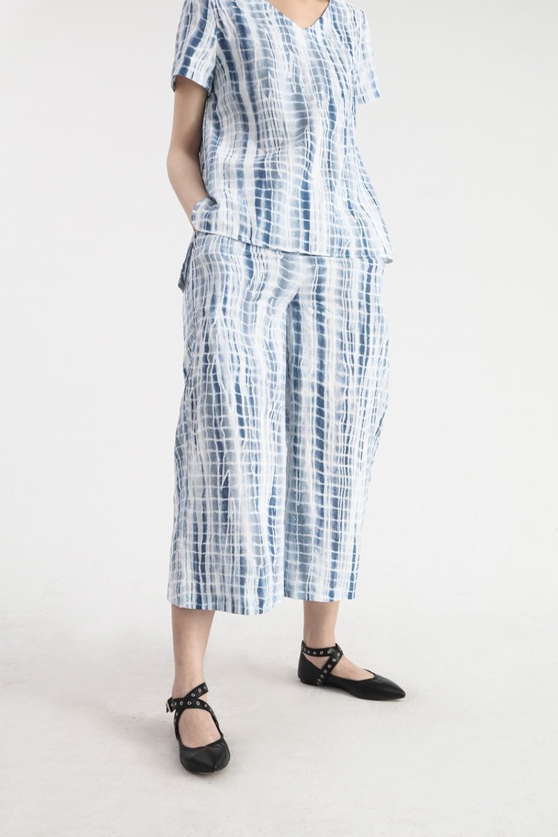 【订制】蓝条宽裤 - 女装长裤 - 棉．麻 蓝色