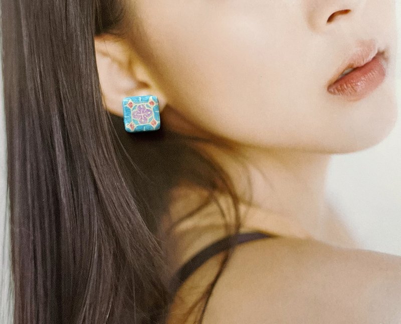 可爱复古小花砖/花窗系列 - 手作/手绘耳环 - 耳环/耳夹 - 其他材质 多色