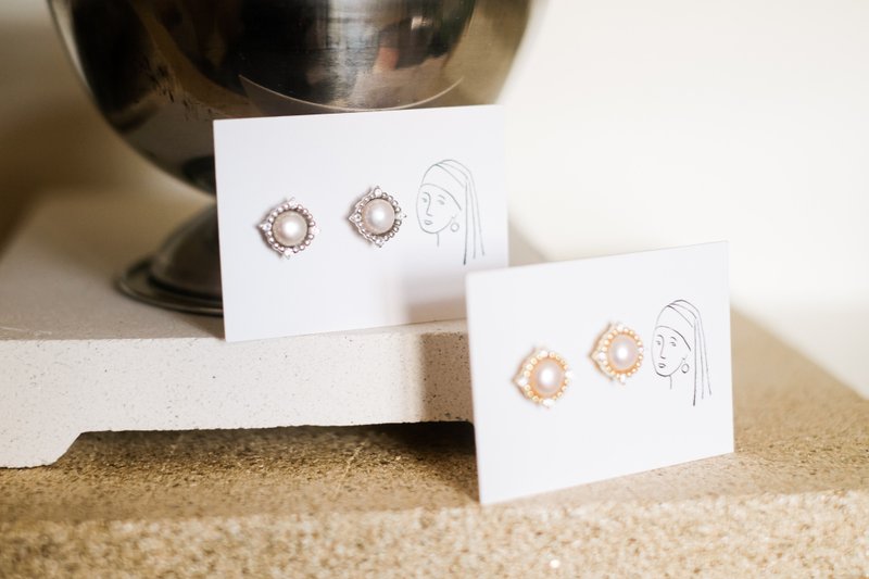 【繁花】天然淡水珍珠 全925纯银耳钉/耳夹 (银/金) - 耳环/耳夹 - 纯银 金色