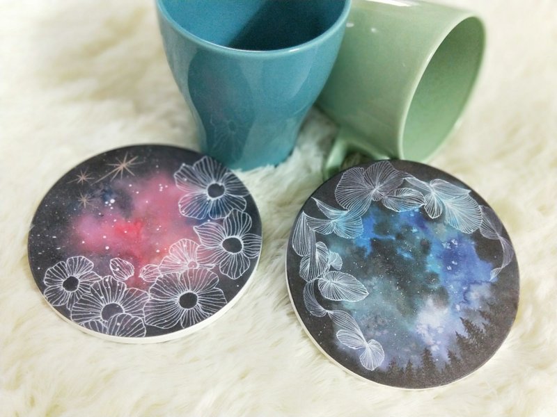 墨水渲染星空杯垫【禅绕画/墨水/渲染】 - 杯垫 - 陶 蓝色