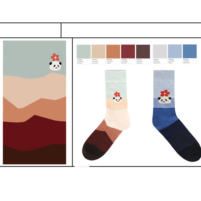 奇思妙想|DashinSocksX熊猫工厂拾梦_绽放序曲精梳棉2双装 - 袜子 - 棉．麻 蓝色