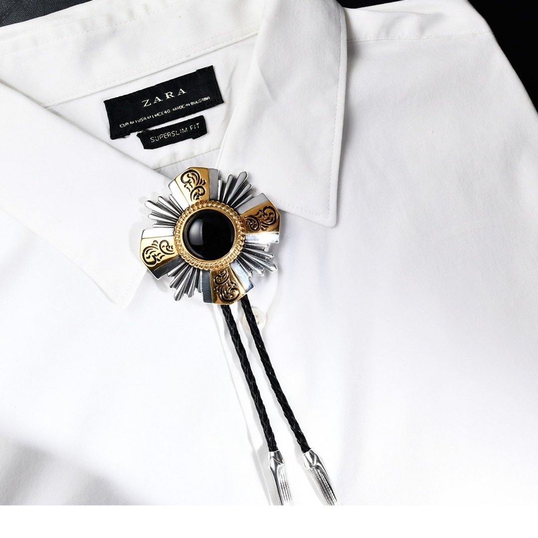 十字勋章 保罗领带 Bolo Tie 真皮 皮革项链 皮绳领带 长项链 - 领带/领带夹 - 真皮 银色