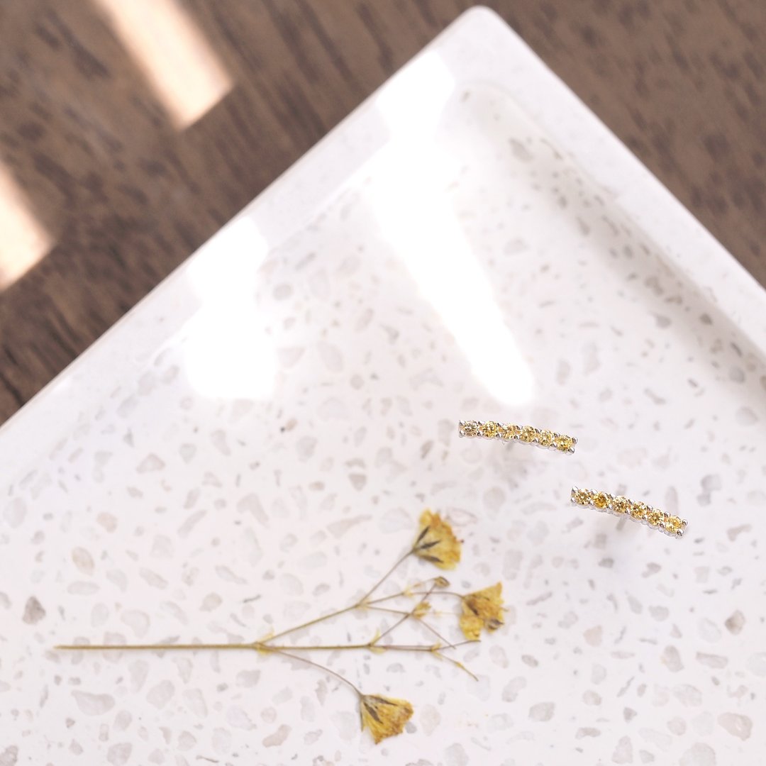 Citrine Pave Earrings Silver 925 - 耳环/耳夹 - 其他金属 黄色
