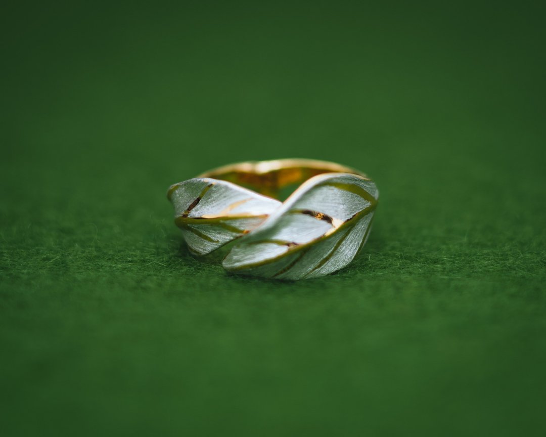 Two leaf ring - Adjustable ring - Japanese - hypoallergenic - Art Nouveau - 戒指 - 银 金色
