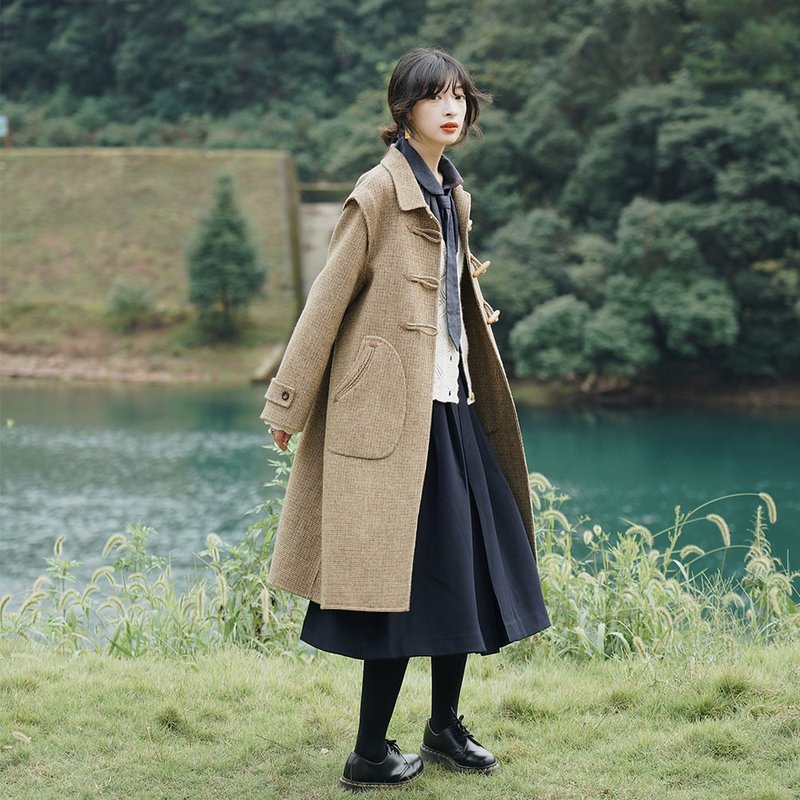 羊毛双面牛角扣大衣|外套|秋冬款|Sora-829 - 女装西装外套/风衣 - 羊毛 