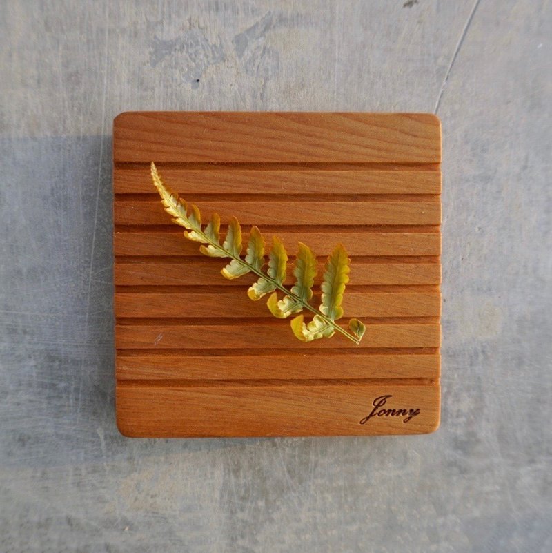 线线手工原木杯垫 - 台湾桧木  免费刻字| 附圣诞小卡 - 杯垫 - 木头 黄色