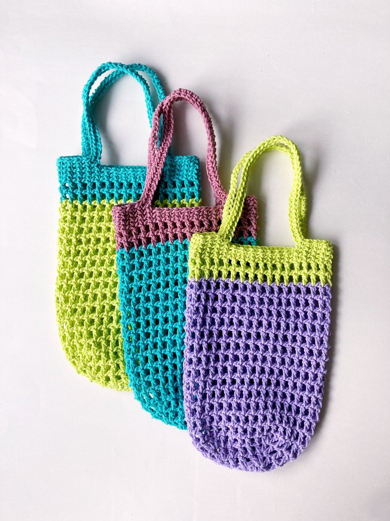 双色版 网状编织 环保杯袋 饮料提袋 水壶提袋 棉绳手工编织 - 随行杯提袋/水壶袋 - 棉．麻 多色