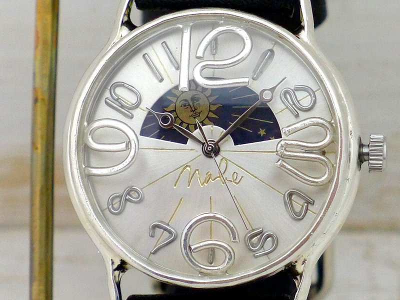 JSS2-S & M Sun & Moon Silver925 36mm Handmade Watch (JUM38BSV-S & M) - 男表/中性表 - 纯银 银色