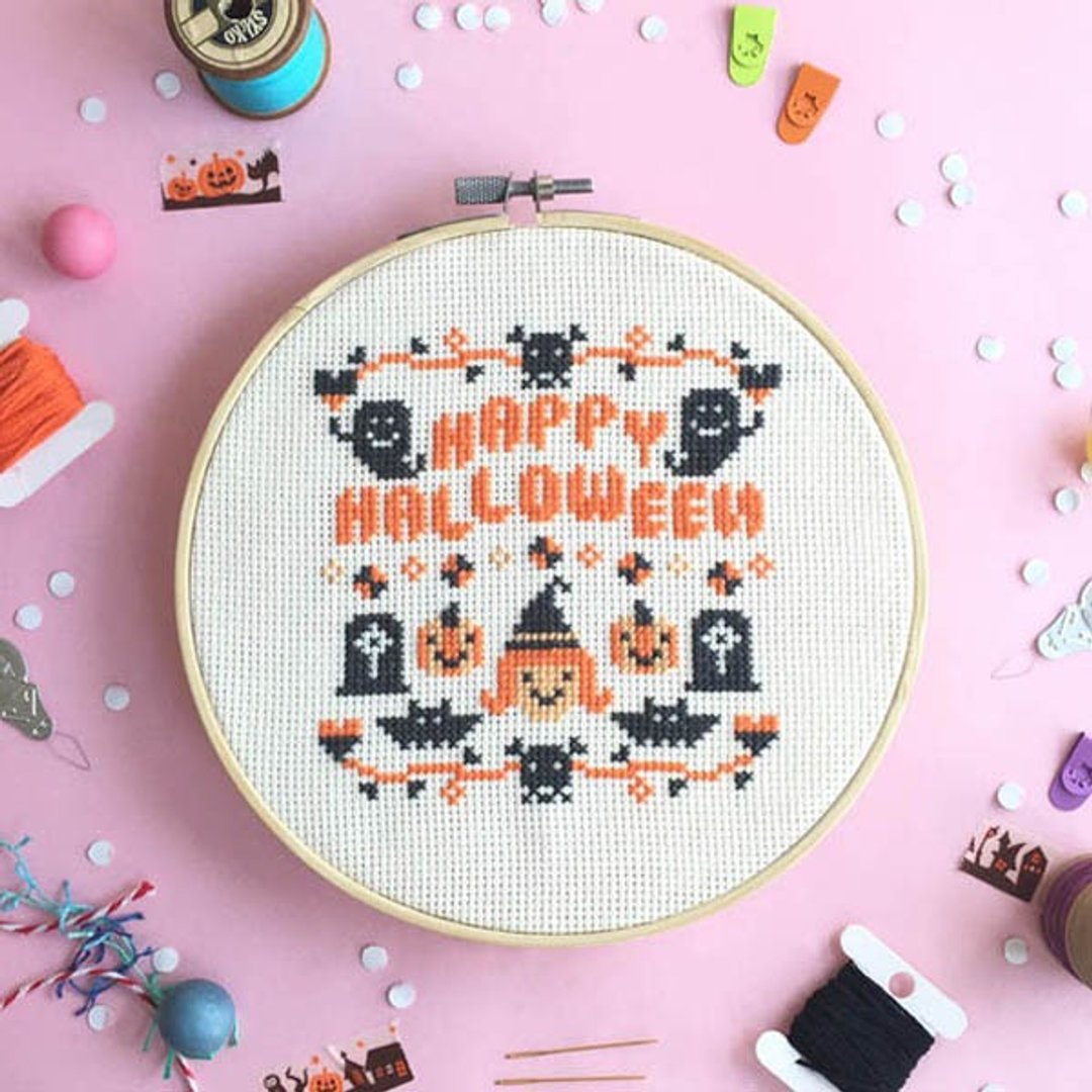 十字绣材料包 - Happy Halloween - 编织/刺绣/羊毛毡/裁缝 - 棉 橘色
