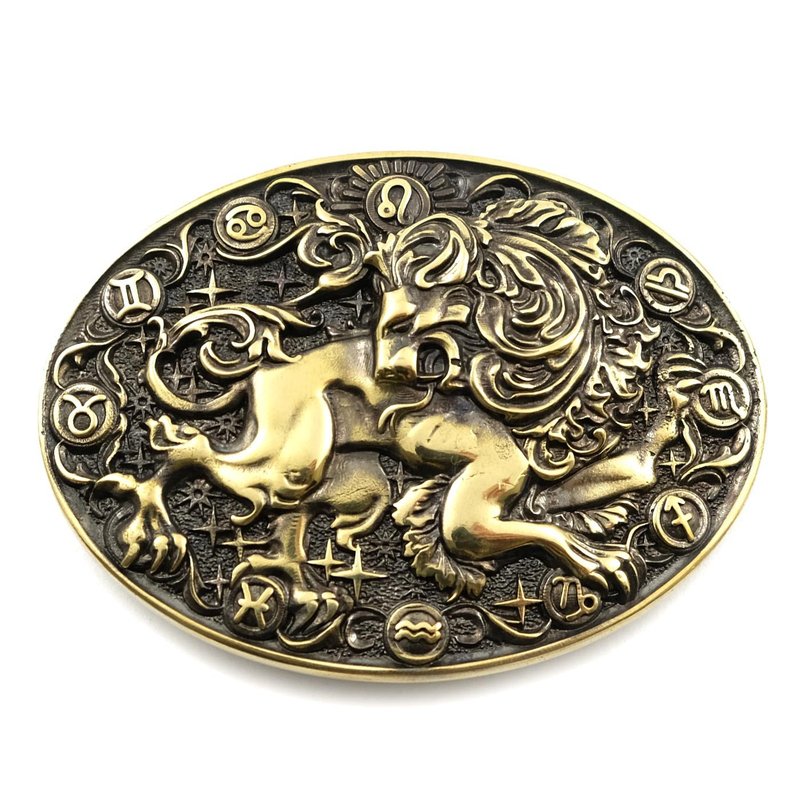 Leo soild brass belt buckle, Astrological Zodiac Sign belt accessory - 皮带/腰带 - 其他材质 金色