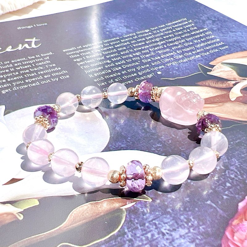 六芒星粉水晶 | 紫水晶 | 粉晶貔貅 - 手链/手环 - 水晶 