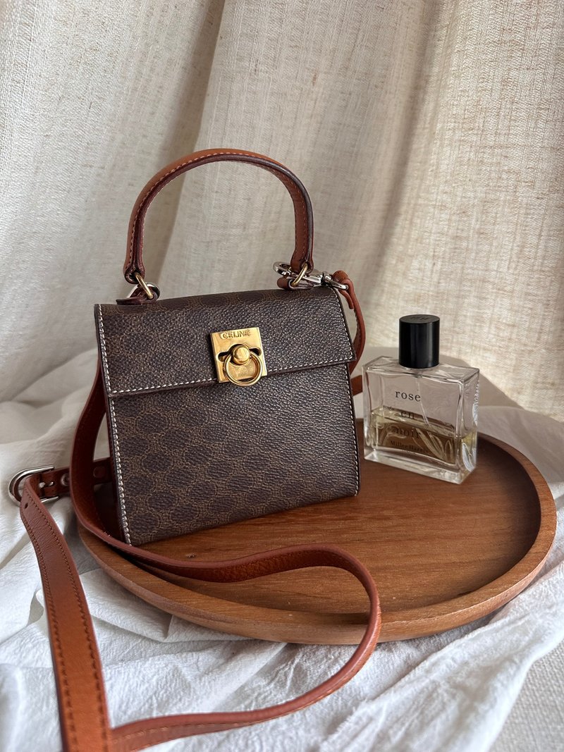 稀有中古包Vintage Celine 棕花马蹄扣超迷你凯莉包Kelly Bag - 侧背包/斜挎包 - 防水材质 