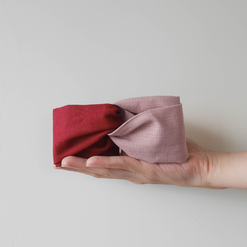 [酒红粉红撞色发带-宽版] - 发饰 - 棉．麻 红色