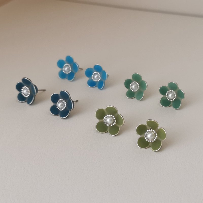 【Veverka】复古浪潮-磨砂款 树脂耳环生日礼物 蓝绿色系 树脂花 - 耳环/耳夹 - 树脂 多色
