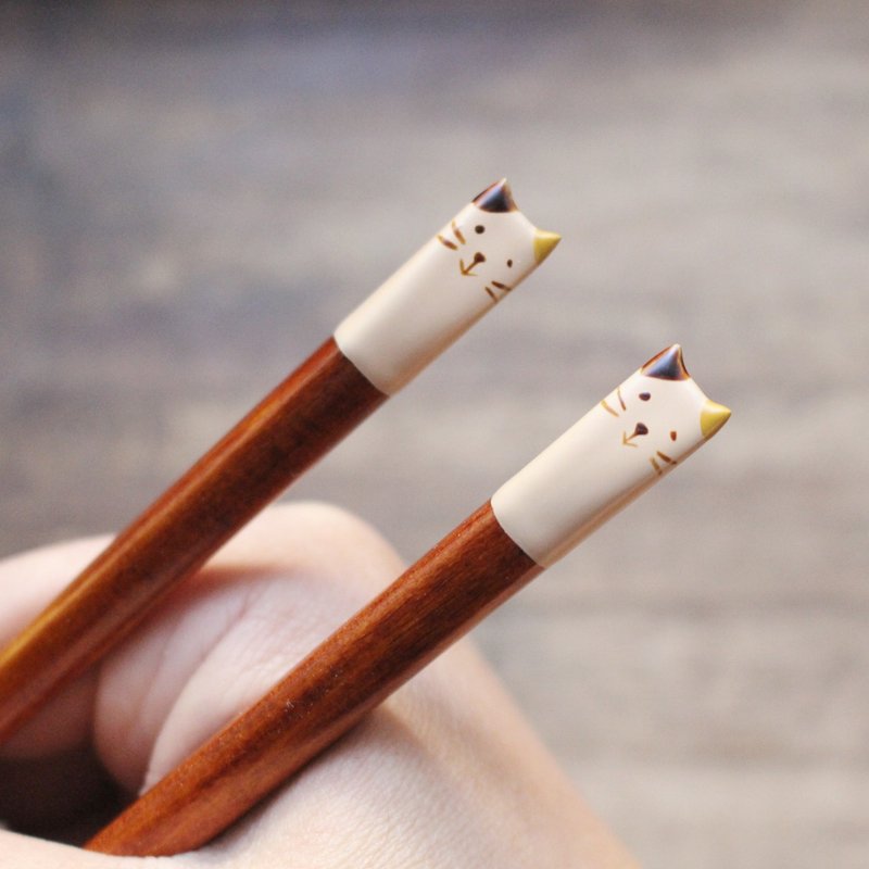 日本制动物漆器筷子(白猫) - 筷子/筷架 - 木头 白色