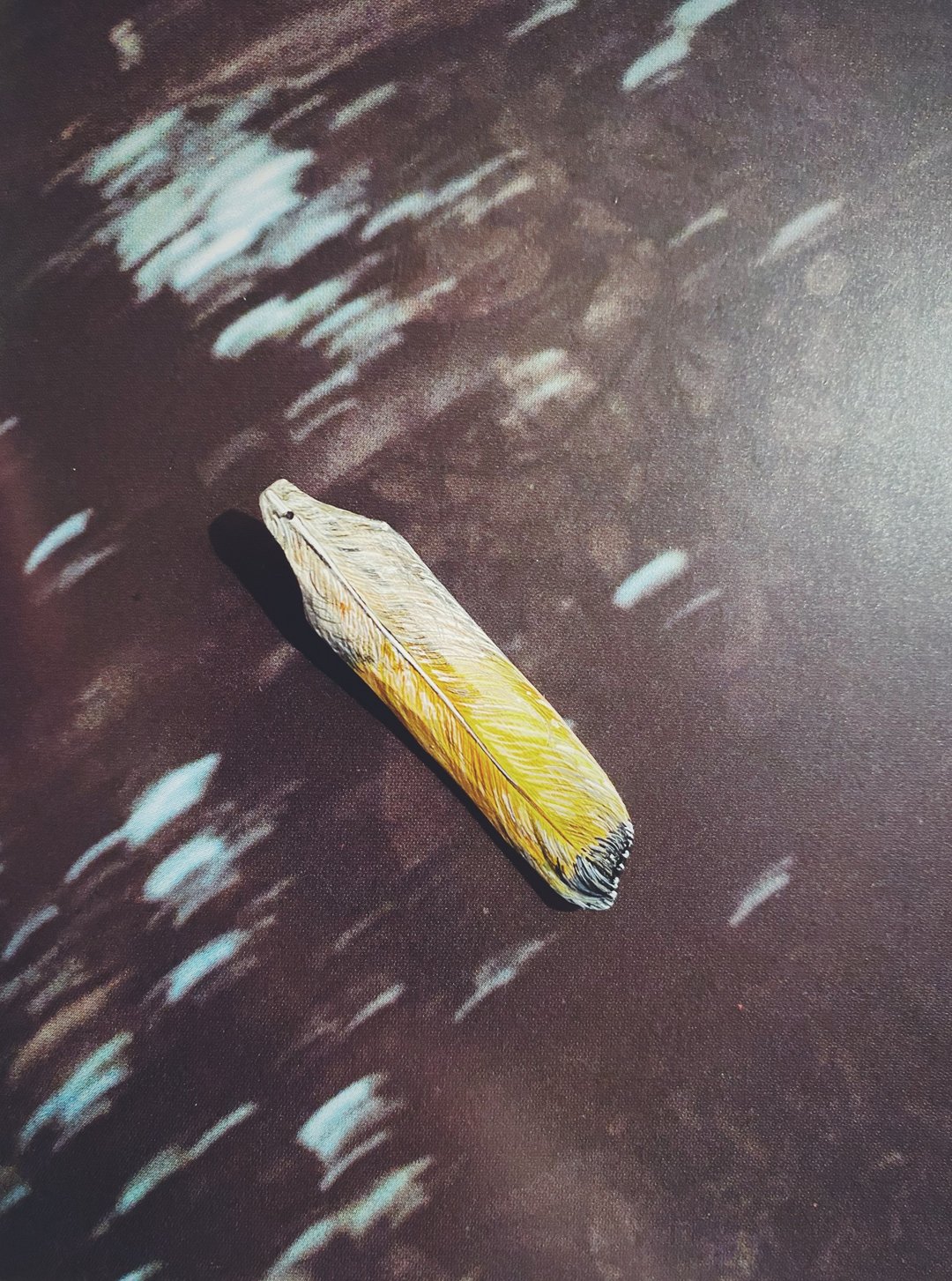 木刻手绘坠饰 - 羽毛 - 其他 - 木头 黄色