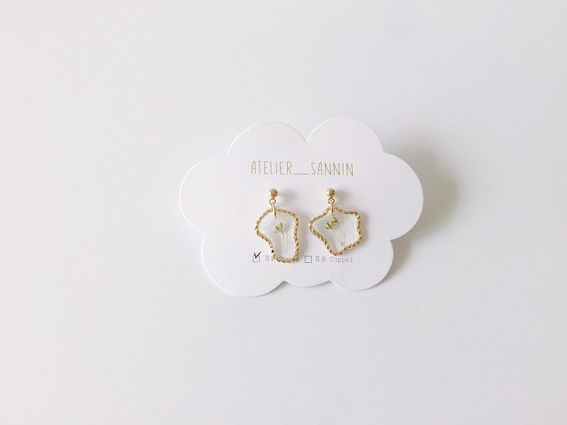 金色画框系列-小雏菊花瓶 垂坠 手工耳环 耳针/耳夹 - 耳环/耳夹 - 其他材质 金色