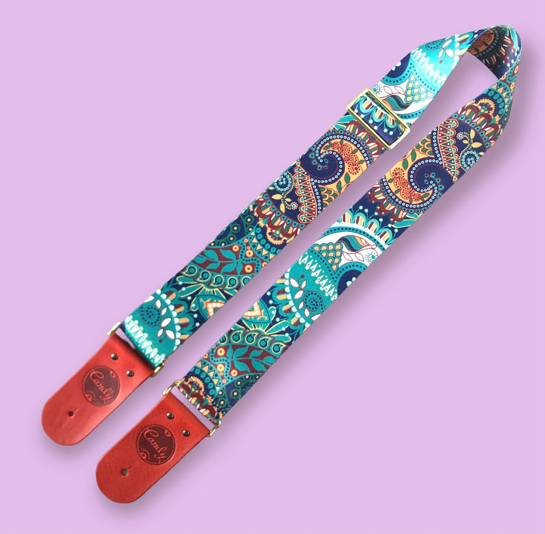 Green Mix Flag Guitar Strap, Genuine Leather Guitar Strap - 其他 - 棉 银色