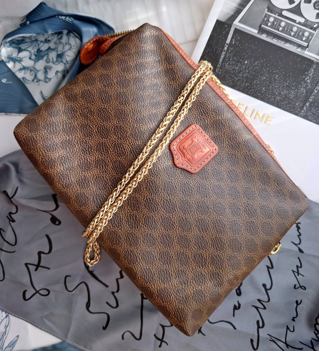 中古包 CELINE 棕花化妆包链条包云朵包斜背包斜挎包手拿包单肩包 - 侧背包/斜挎包 - 防水材质 咖啡色