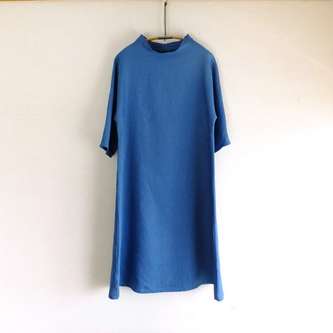 Dolman Linen One Piece Blue - 洋装/连衣裙 - 棉 蓝色