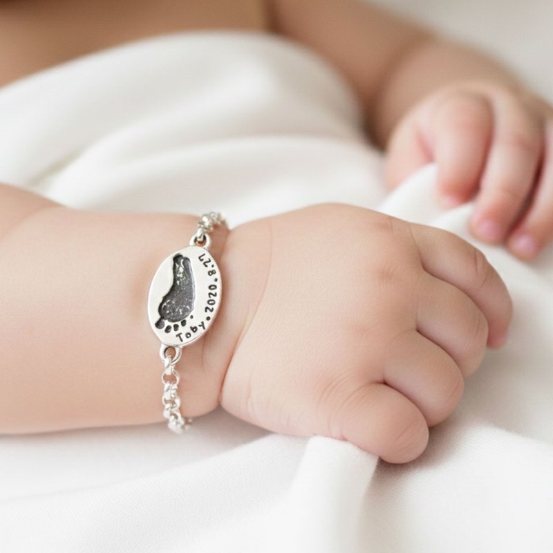 【定制化商品】纯银手链—宝宝脚印手链  925纯银手工饰品 - 手链/手环 - 银 银色
