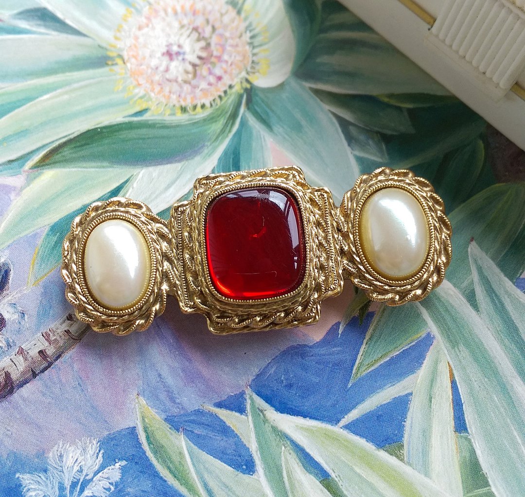 Vintage Jewelry 西洋古董饰品 1928 一字 典雅细致 别针 - 徽章/别针 - 其他金属 金色