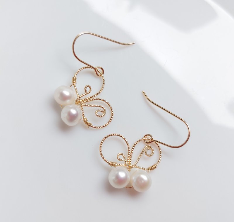 14kgf美国注金 天然珍珠耳环 | 手作定制 手链 项链 耳饰 饰品 - 耳环/耳夹 - 珍珠 