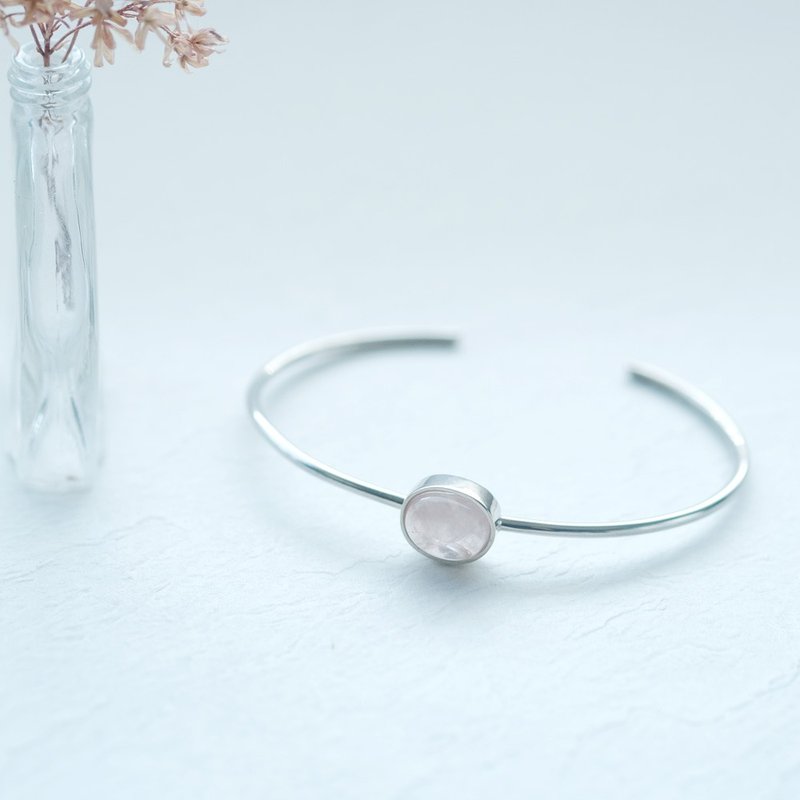 粉色 玫瑰石英 天然石 手镯 银 925 - 手链/手环 - 其他金属 粉红色