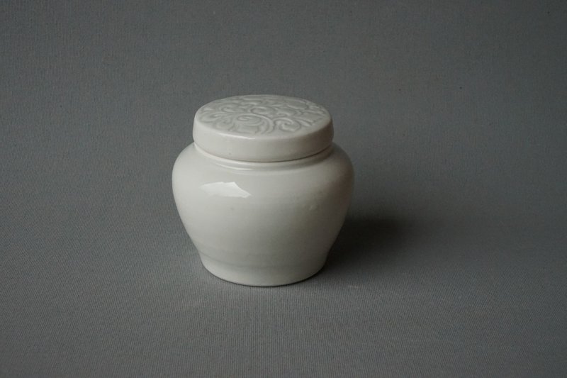 影青印花茶仓 - 茶具/茶杯 - 陶 白色