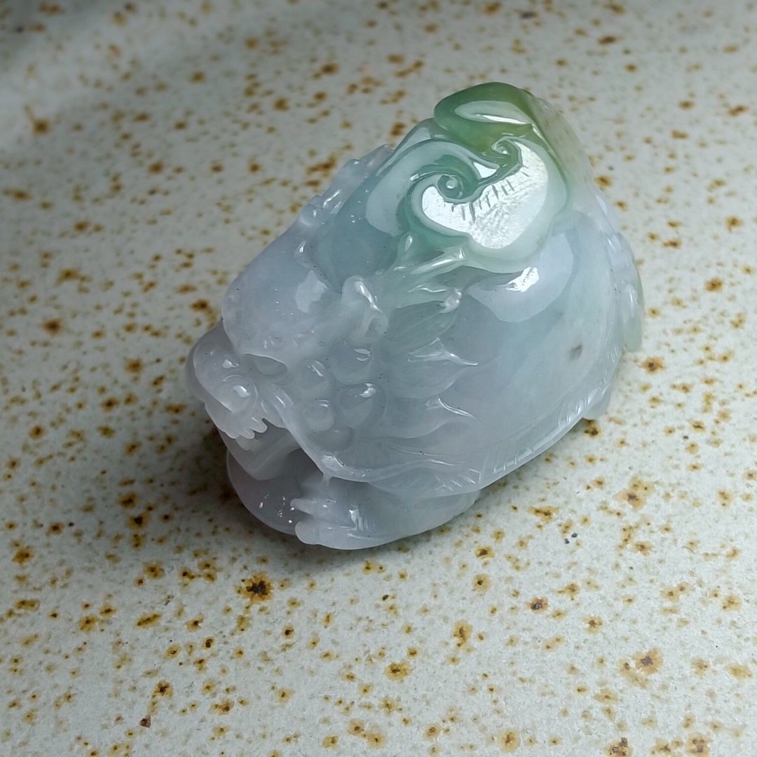 J0006天然翡翠A货 . 冰糯冰飘花龙龟.健康长寿.摆件. - 摆饰 - 玉石 