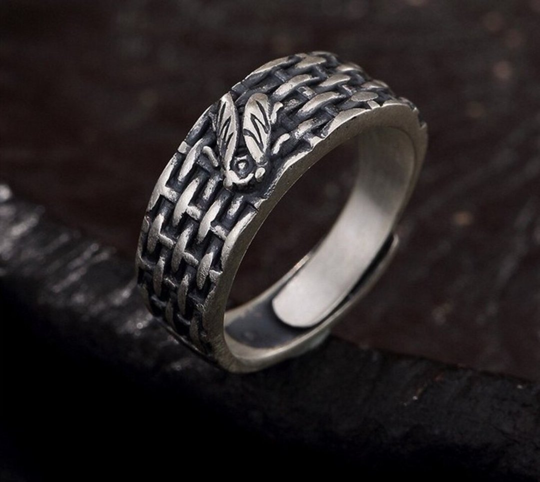 Real 990 Fine Jewelry Thai Silver Weave Texture Women Vintage Opening Rings - 戒指 - 纯银 银色
