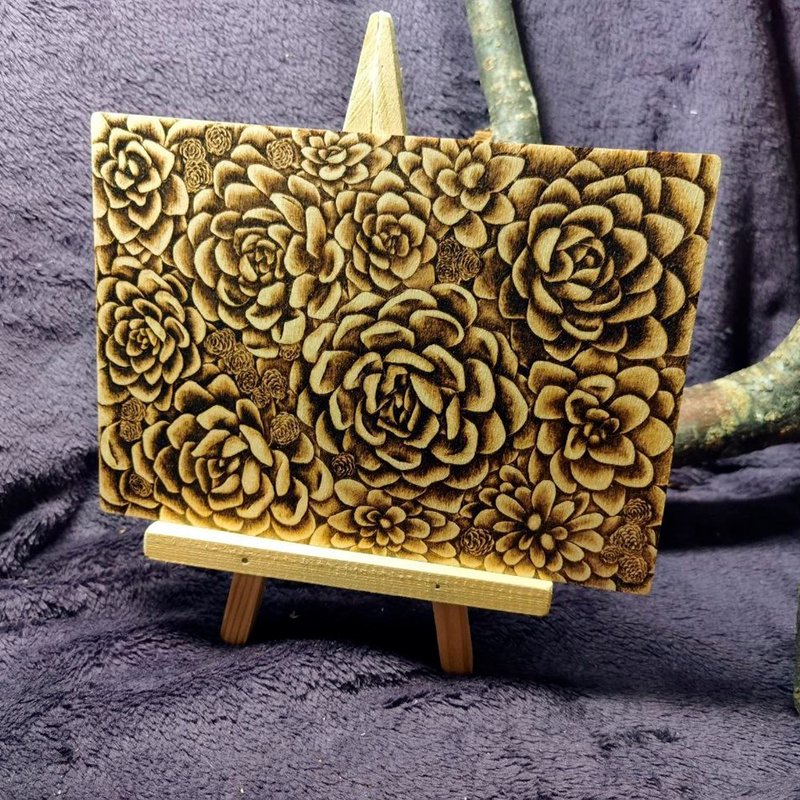 Wodburning Succulent, Stone Rose - 墙贴/壁贴 - 木头 咖啡色